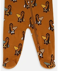 Deux par Deux Baby Boys Printed Cotton One-Piece Pajama Sloths On Tan Background