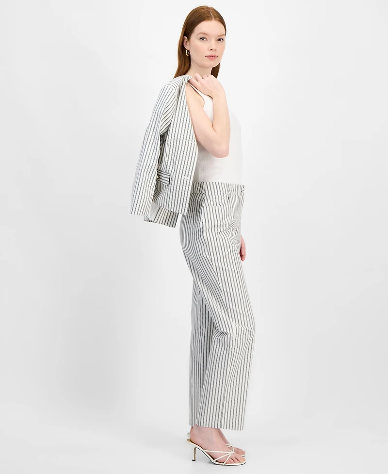 T Tahari Women's Striped Cotton Straight-Leg Pants
