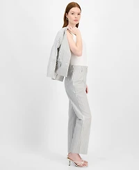 T Tahari Women's Striped Cotton Straight-Leg Pants