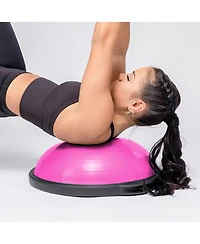 Bosu 20 Inch Dynamic Non-Slip Travel Size Home Gym Balance Ball Pod Trainer for Strength and Flexibility with 6 Rubber Feet and Hand Pump, Pink