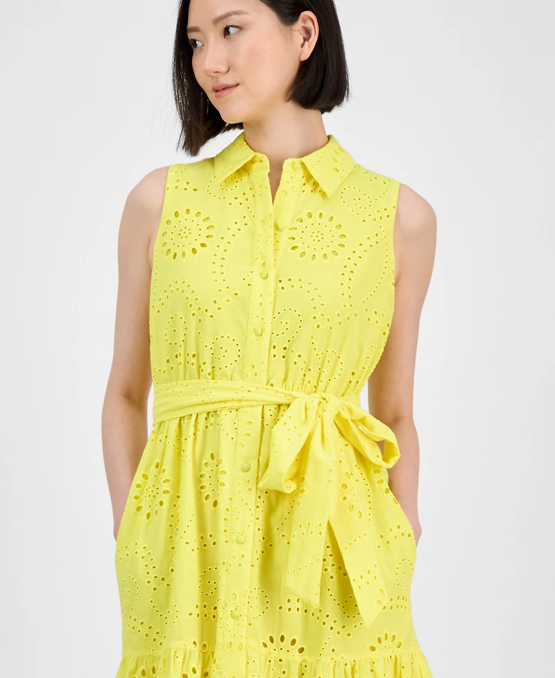 Anne Klein Women's Cotton Collared Sleeveless Shirtdress