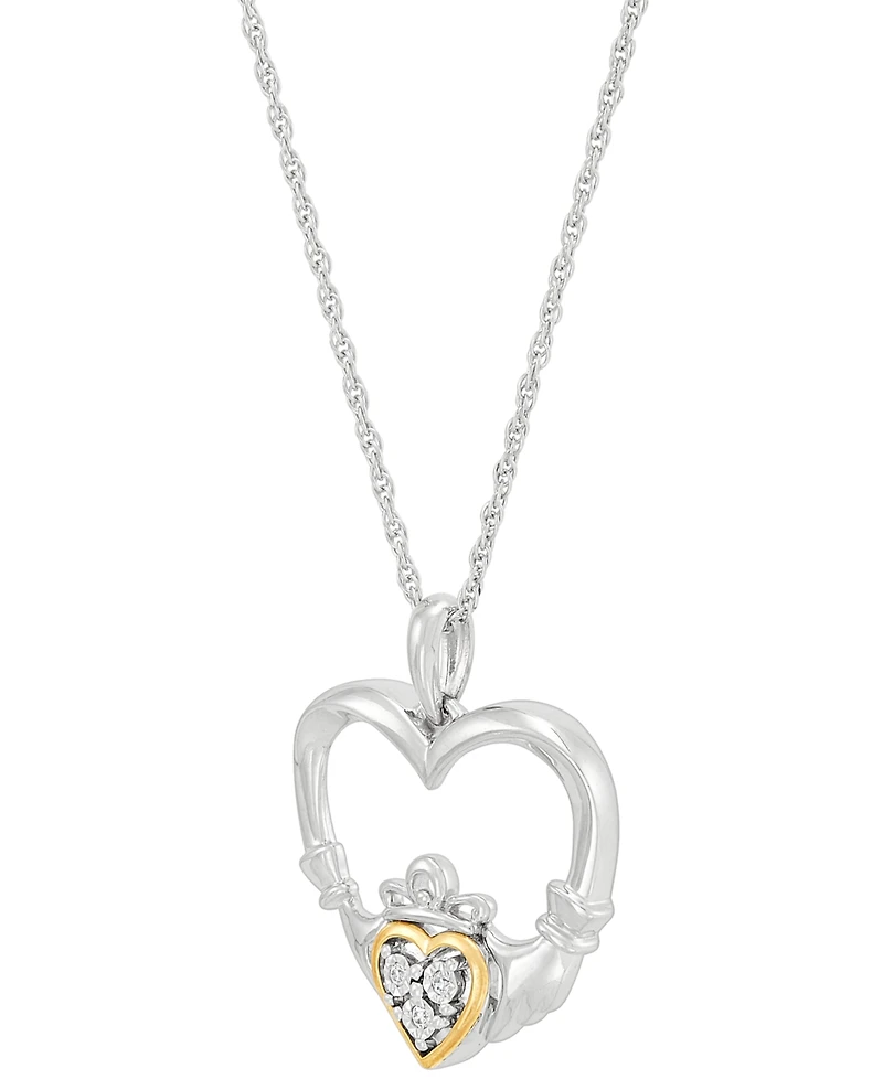 Diamond Accent Heart Pendant Necklace in Sterling Silver & 10k Yellow Gold, 16" + 2" extender