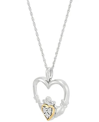 Diamond Accent Heart Pendant Necklace in Sterling Silver & 10k Yellow Gold, 16" + 2" extender