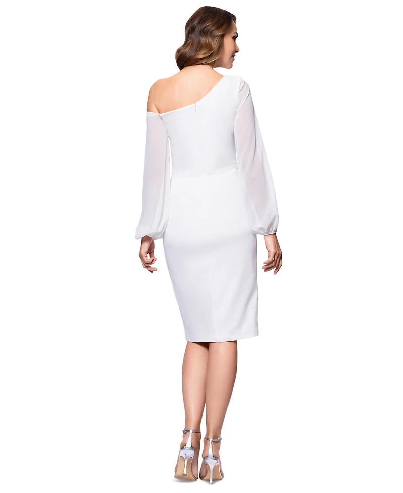 Betsy & Adam Women's Asymmetric-Neck Sheer-Sleeve Dress