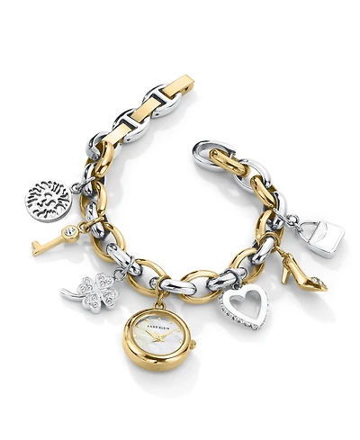 Anne Klein Women's Quartz Two-Tone Metal Alloy Crystal Accented Charm Bracelet Watch, 20mm
