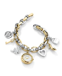 Anne Klein Women's Quartz Two-Tone Metal Alloy Crystal Accented Charm Bracelet Watch, 20mm