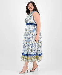 Anne Klein Plus Printed Smocked-Waist Patio Shirtdress