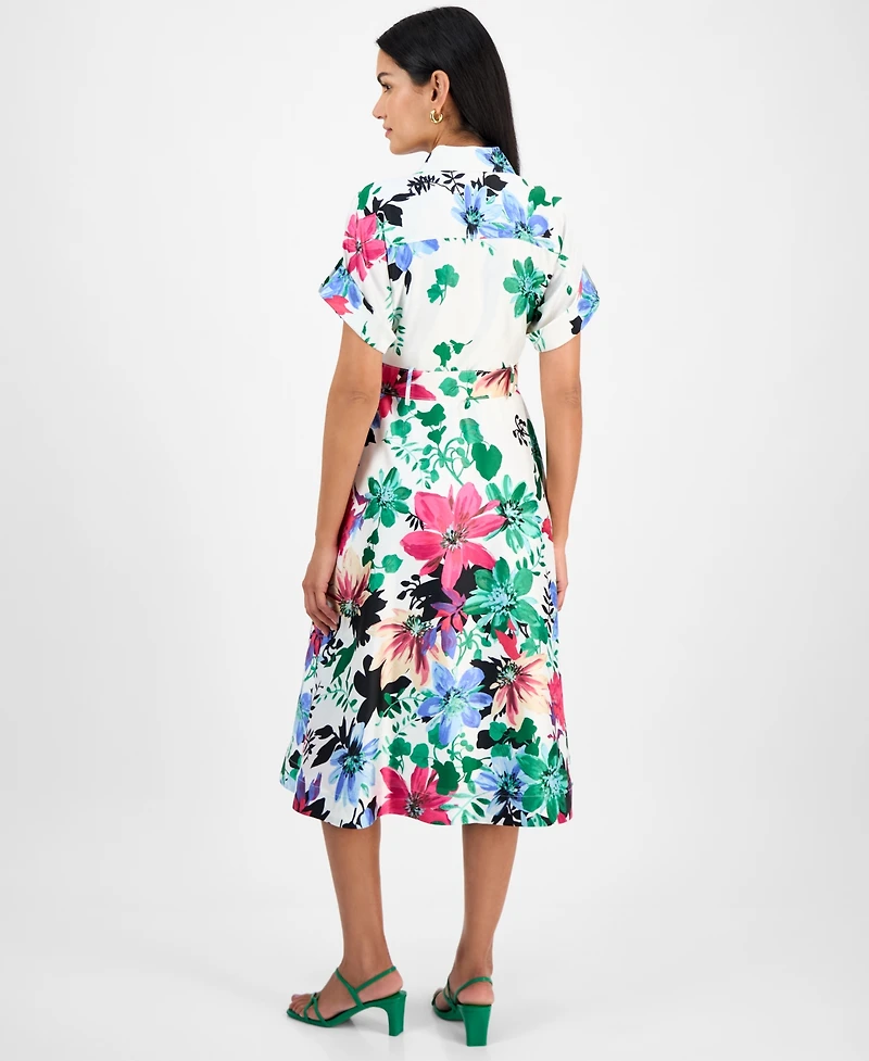 Tahari Women's Collared Short-Sleeve Midi Shirtdress