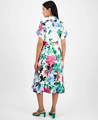 Tahari Women's Collared Short-Sleeve Midi Shirtdress