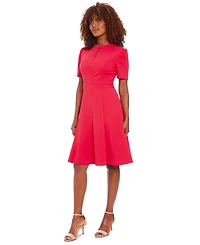 London Times Petite Stand-Collar Fit & Flare Dress