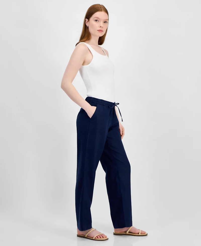 Charter Club Women's 100% Linen Drawstring Pants, Created for Macy's