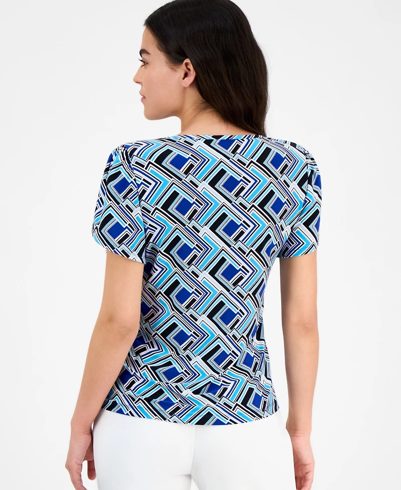 Ak Anne Klein Petite Geo-Print Tulip-Sleeve Top