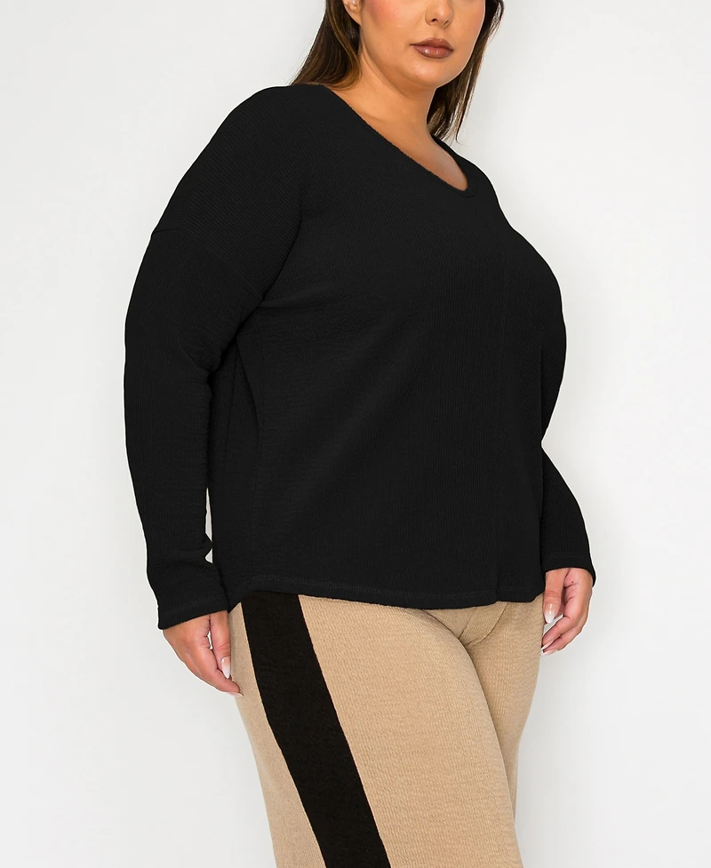 Coin 1804 Plus Textured Rib Front Seam Dolman Long Sleeve Top
