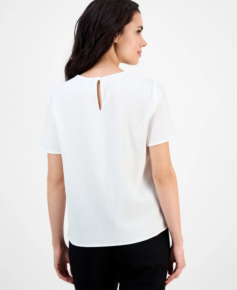 Ak Anne Klein Petite Textured Crewneck Short-Sleeve Top