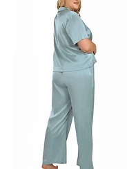 iCollection Women's Satin notch Shirt and Pants Pajama Set