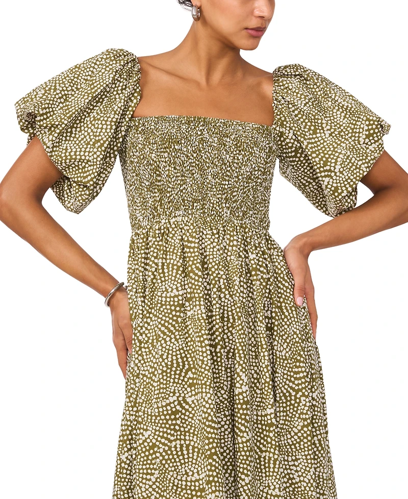 1.state Women's Printed Puff-Sleeve Midi Dress