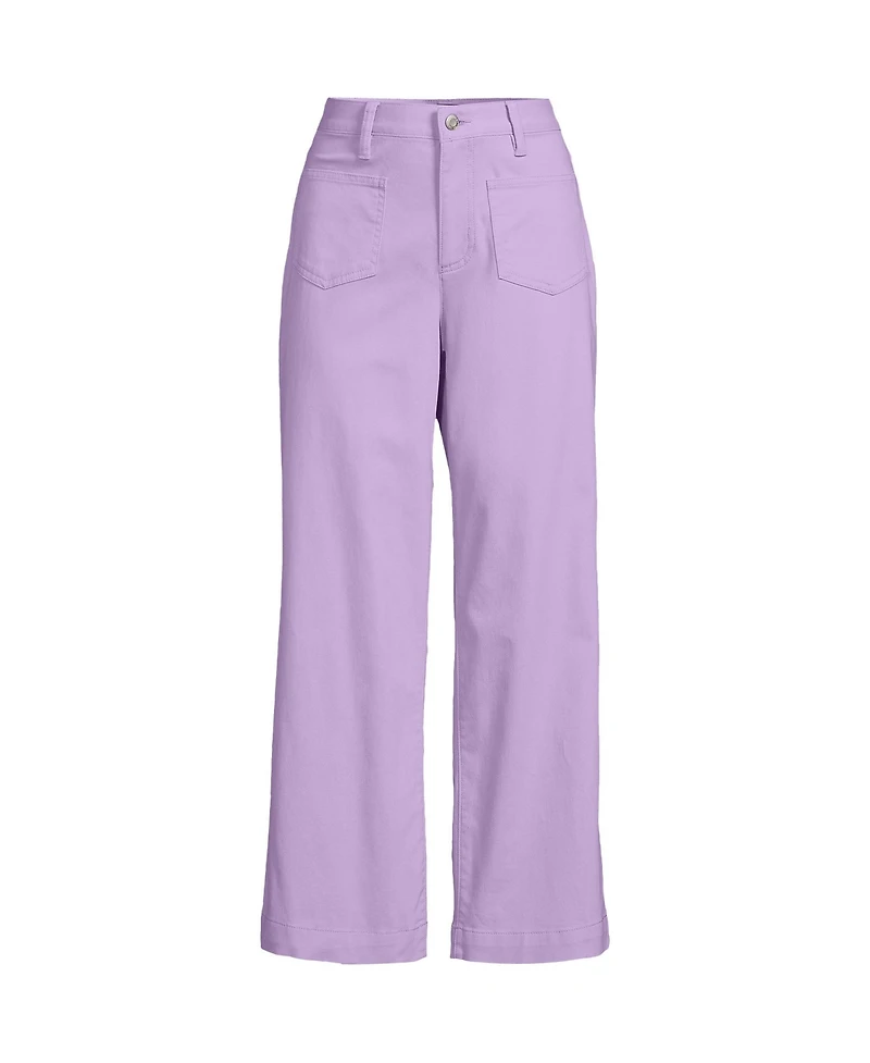 Lands' End Women's High Rise Patch Pocket Wide Leg Chino Crop Pants