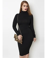 Rebdolls Women's Don't Make Me Wait Cotton Turtleneck Midi Dress