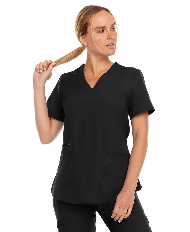 Medichic Women's Ruth 3-Pocket Multi Stitch V-Neck Scrub Top, Black