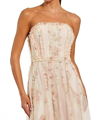 Mac Duggal Women's Mesh Micro Ruffle Strapless Gown