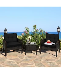 Gymax 3PCS Patio Rattan Conversation Furniture Set Yard Outdoor w/ Cushions Coffee Table