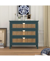Mondawe 3 Drawer Cabinet,Natural rattan,American Furniture,Suitable for bedroom, living room