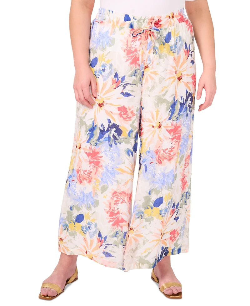 Vince Camuto Plus Floral Angled-Hem Wide-Leg Pants