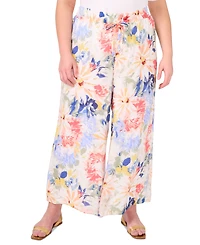 Vince Camuto Plus Floral Angled-Hem Wide-Leg Pants