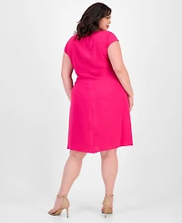Connected Plus Size Side-Tie Cap-Sleeve Sheath Dress