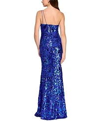 Crystal Doll Juniors' One-Shoulder Floral-Sequin Gown