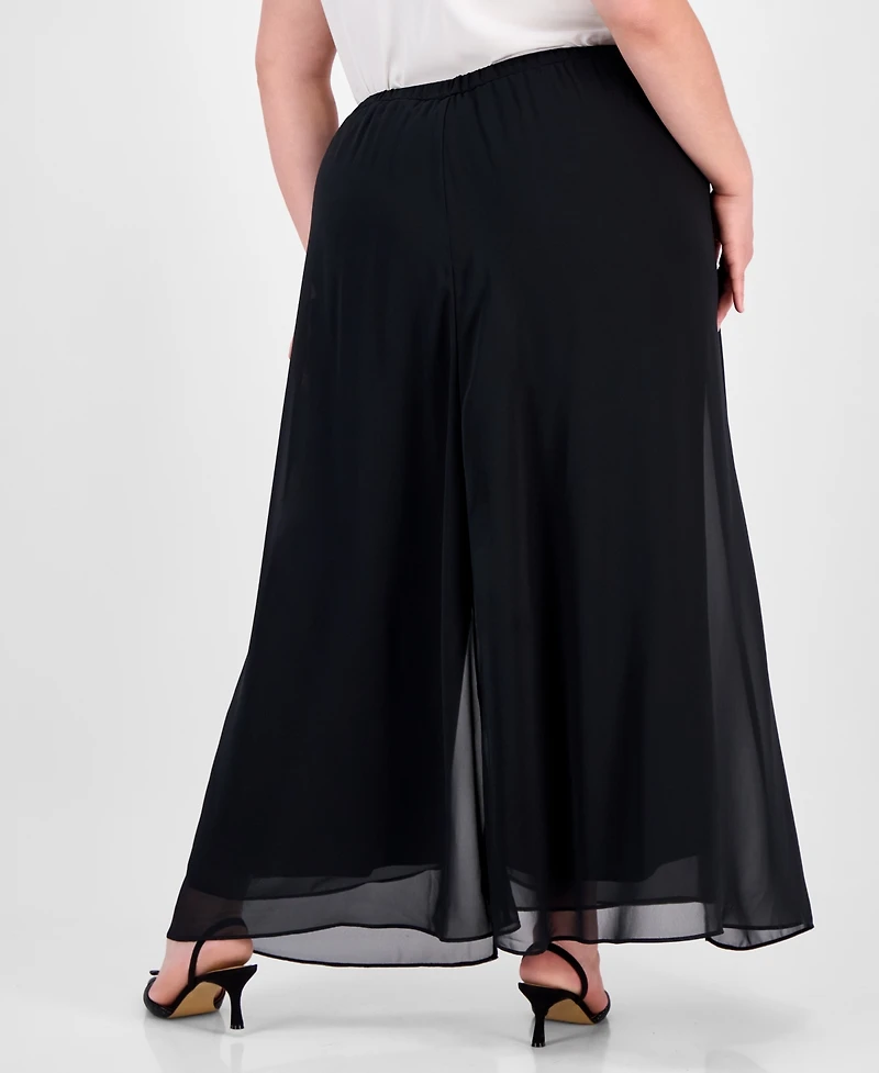 Alex Evenings Plus Flowy Chiffon Wide-Leg Evening Pants