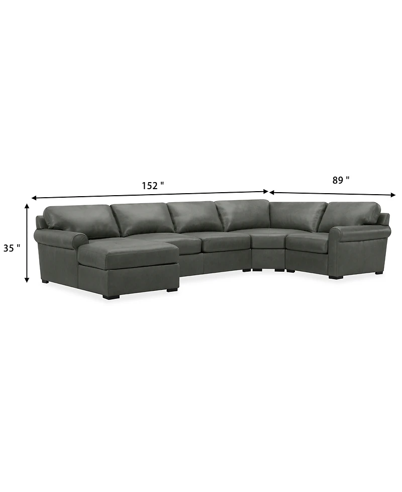 Radley Roll Arm 152" 4-Pc. Leather Wedge Corner Chaise Sectional, Exclusively at Macy's