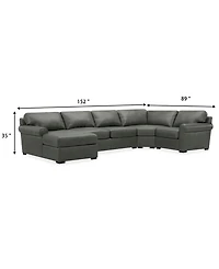 Radley Roll Arm 152" 4-Pc. Leather Wedge Corner Chaise Sectional, Exclusively at Macy's