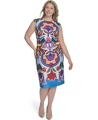 Vince Camuto Plus Size Placement-Print Cap-Sleeve Midi Dress