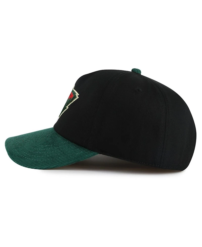 American Needle Men's Black/Green Minnesota Wild Burnett Adjustable Hat