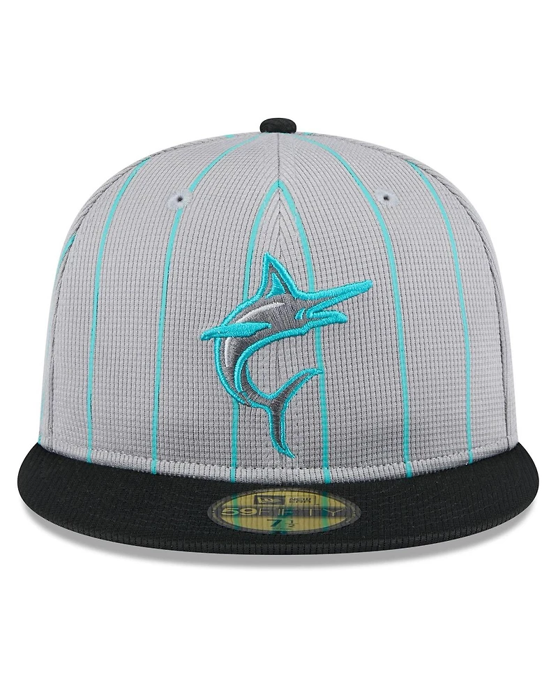New Era Men's Gray/Black Miami Marlins 2025 Batting Practice 59FIFTY Fitted Hat