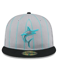 New Era Men's Gray/Black Miami Marlins 2025 Batting Practice 59FIFTY Fitted Hat
