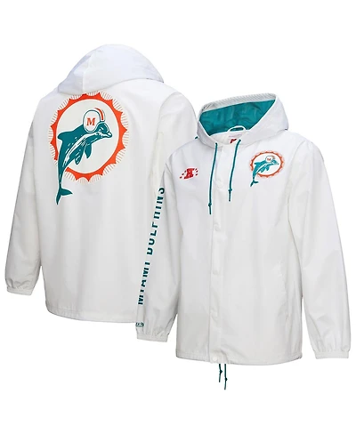 Mitchell & Ness Men's White Miami Dolphins Vintage Logo Coaches Full-Snap Hoodie Jacket