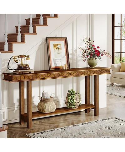 Tribesigns Extra Long Console Table,2-Tier Entryway Accent Table with Storage for Living Room,Wood Sofa Table Behind Couch Narrow Long, Rustic Brown