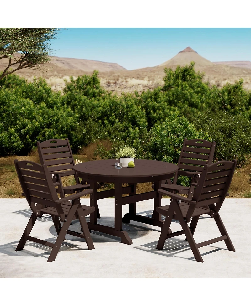 5-Piece Hdpe Round Patio Dining Table Set with Foldable Chairs