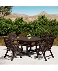 5-Piece Hdpe Round Patio Dining Table Set with Foldable Chairs