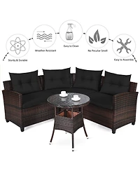 Gymax 4PCS Rattan Outdoor Patio Furniture Set Sectional Sofa Set w/ Cushions