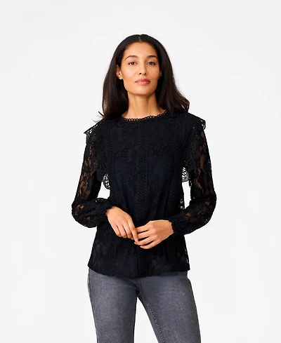 Cable & Gauge Women's Ruffle Crochet Trim Lace Top