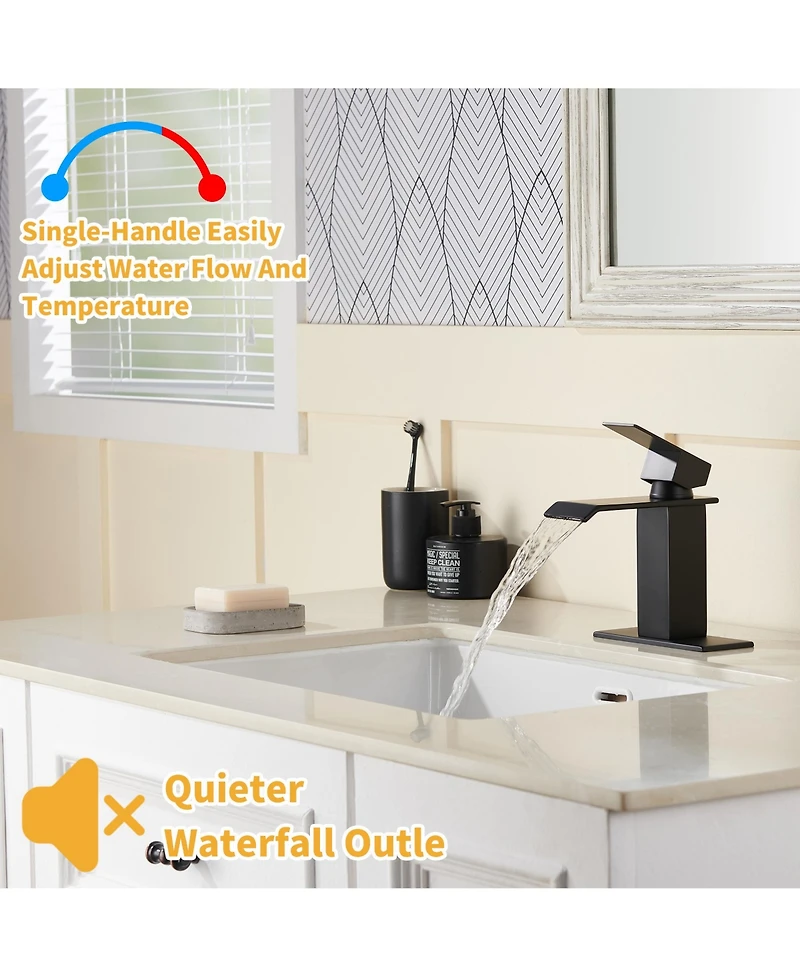 Waterfall Spout Bathroom Sink Faucet, Single Handle 1/3 Hole Deck Mount Basin Hot & Cold Water Tap for Bathroom Lavatory