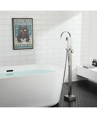 Freestanding Bathtub Faucet Floor Mount Tub Filler Brushed Nickel Brass Bathroom Faucets Single Handle with Hand Shower
