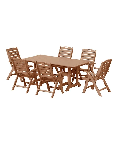 7-Piece Hdpe Rectangular Patio Dining Table Set with Foldable Chairs