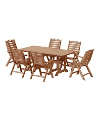 7-Piece Hdpe Rectangular Patio Dining Table Set with Foldable Chairs