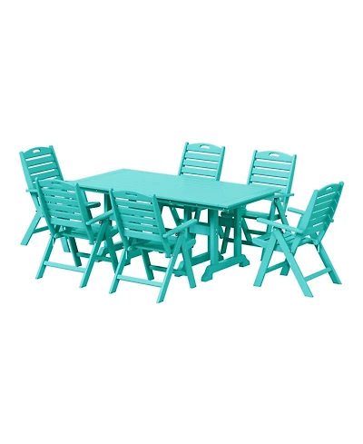 7-Piece Hdpe Rectangular Patio Dining Table Set with Foldable Chairs
