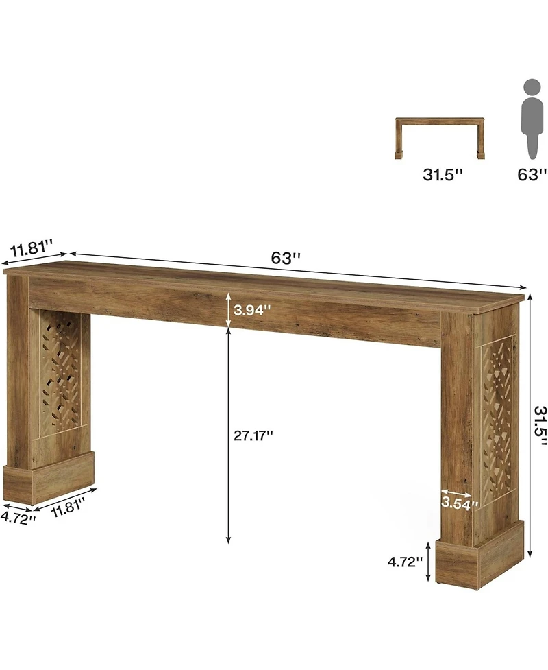Tribesigns 63-Inch Farmhouse Console Table for Entryway, Industrial Wood Sofa Table Behind Couch for Living Room, Hallway, Foyer, Rustic Brown