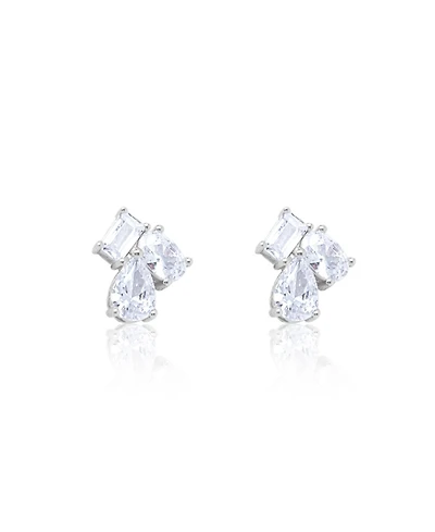 Multi Shape Silver Studs Emerald Oval and Pear Shape Cubic Zirconia Moi et Toi Style Etoielle